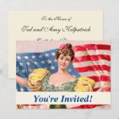Invitation Dame de la Liberté Drapeau Américain Indépendance (Devant / Derrière)