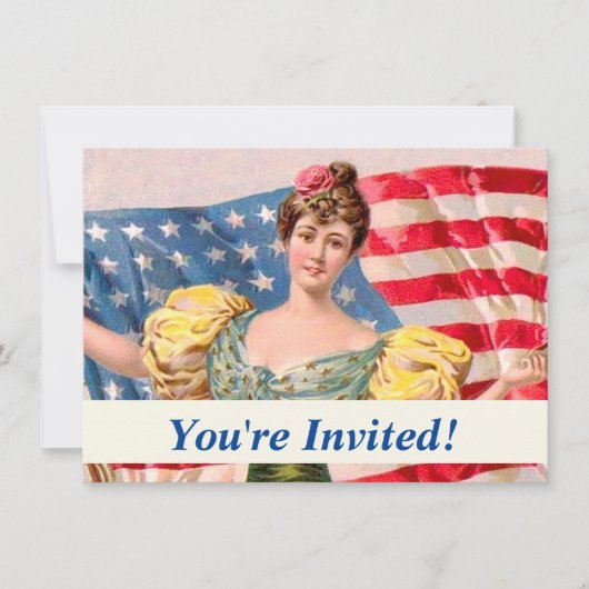 Invitation Dame de la Liberté Drapeau Américain Indépendance (Devant)