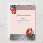 INVITATION DAME DE LUNE, FLEURS, ROSES, DAMAS MONOGRAMME ROSE (Dos)