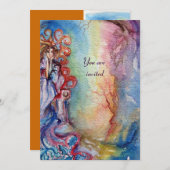 Invitation DAME DU LAC , bleu rose jaune vif éclatant (Devant / Derrière)