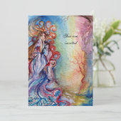 Invitation DAME DU LAC , bleu vibrant rose gemme bordeaux (Debout devant)