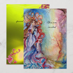 Invitation DAME DU LAC , bleu vibrant rose gemme jaune