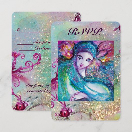 Invitation DAME MASQUE BLEU Soirée de Mariage Masqué Vénitien (Devant / Derrière)