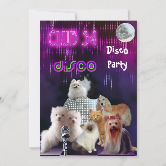 Invitation Dames Night Disco Party Dogs Chats (Devant)