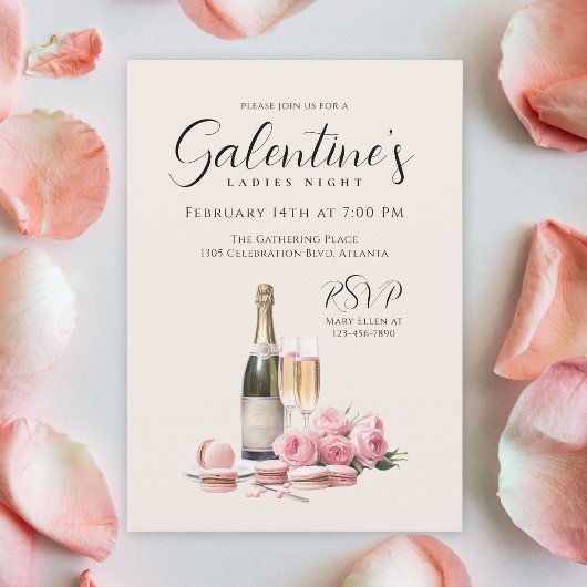 Invitation Dames Night Galentine's Champagne et Rose