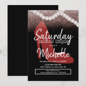 Invitation Dames Nuit Anniversaire Fête Red Heels Perles (Devant / Derrière)