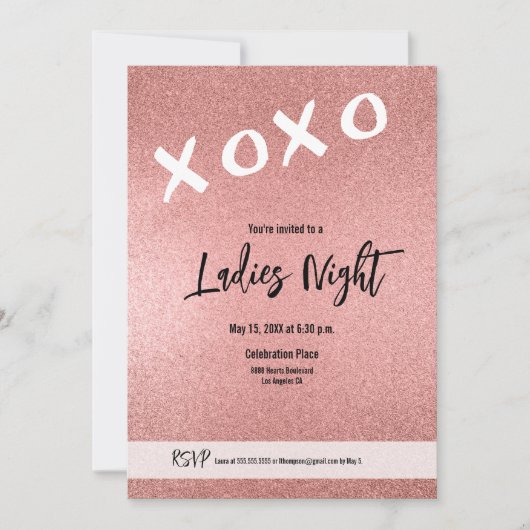 Invitation Dames Nuit XOXO rose rose or parties scintillant C (Devant)