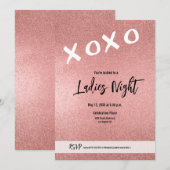 Invitation Dames Nuit XOXO rose rose or parties scintillant C (Devant / Derrière)