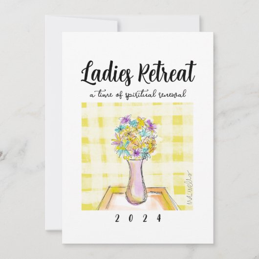 Invitation Dames Retraite design avec Fleurs sur une table (Devant)