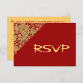 Invitation Damier indien rouge et or RSVP (Devant / Derrière)
