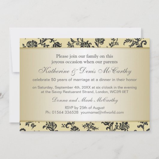 Invitation Damier noir doré, 50e anniversaire de mariage (Dos)