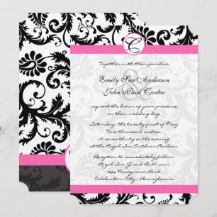 Invitation Damier noir et blanc avec tourbillons et garniture