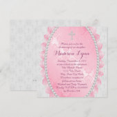 Invitation Damier rose et rose baptême (Devant / Derrière)