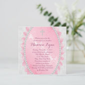 Invitation Damier rose et rose baptême (Debout devant)