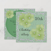 Invitation Damier Vert & Fleurs 20e Anniversaire (Devant / Derrière)