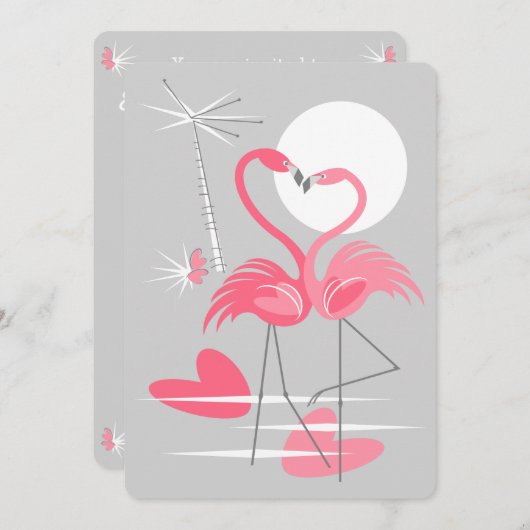 Invitation d'amour flamant rose verticale (Devant / Derrière)