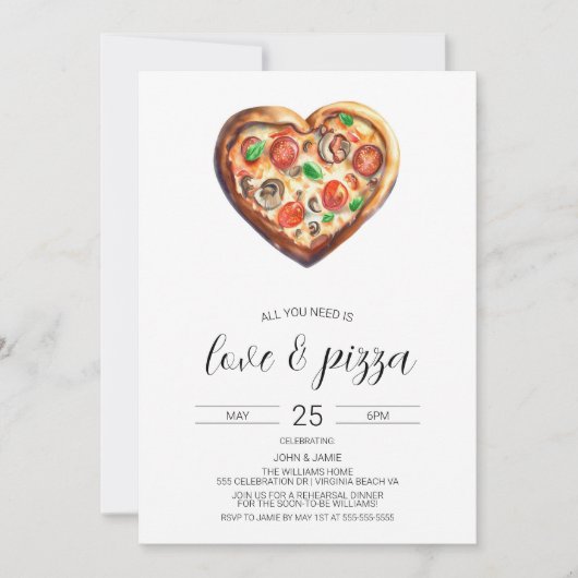 Invitation d'amour & pizza, douche de fiançailles (Devant)
