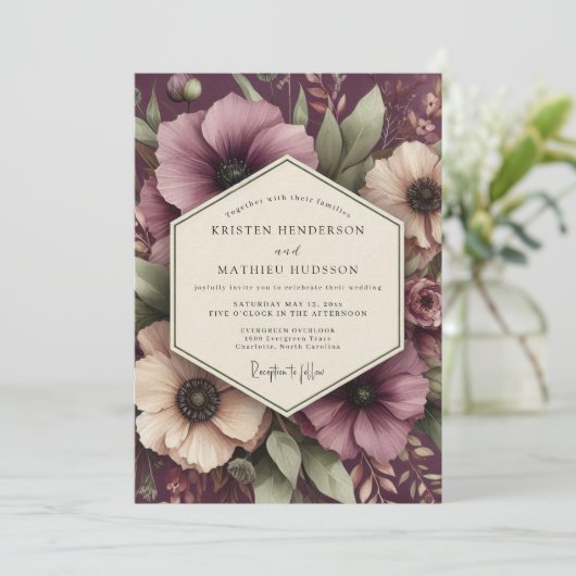 Invitation Damson Romantic Bloom Wedding (Debout devant)