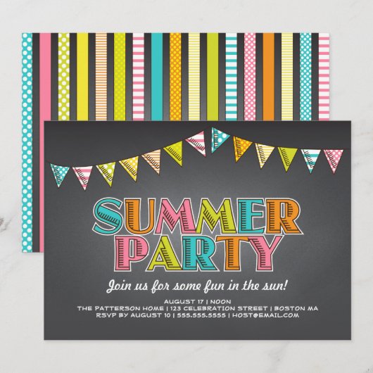 Invitation d'amusement de tableau de partie d'été (Devant / Derrière)