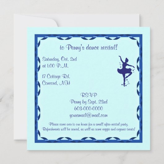 Invitation Dance Considérant : Ballerina en bleu (Dos)