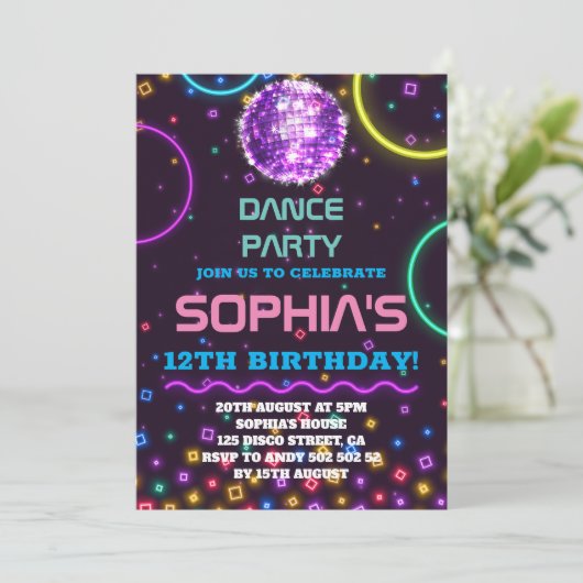 Invitation Dance Party Anniversaire Rainbow Disco Disco Ball (Debout devant)