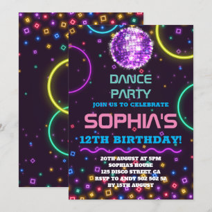 Invitation Dance Party Anniversaire Rainbow Disco Disco Ball