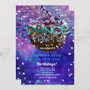 Invitation Dance Party Disco Ball Purple Cool Anniversaire