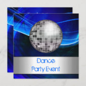 Invitation Dance Party Event Blue Silver Mirrorball (Devant / Derrière)