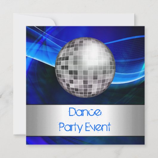 Invitation Dance Party Event Blue Silver Mirrorball (Devant)