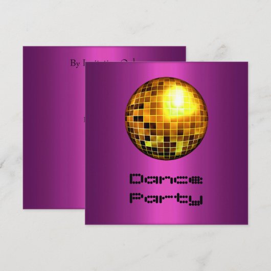 Invitation Dance Party Event Purple Gold Mirorball (Devant / Derrière)