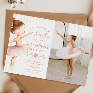 Invitation Dance & Twirl Pink Ballerina Ballet Birthday Photo