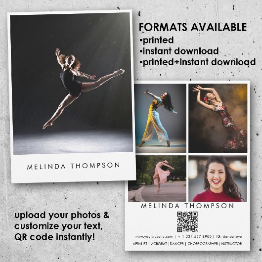 Invitation Dancer Choreographer Comp Card 5 Photo QR Code