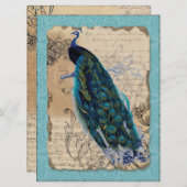 Invitation d'ancienne Fête des mariées Peacock - A (Devant / Derrière)