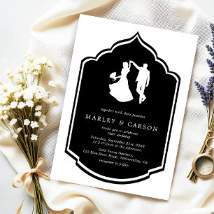 Invitation Dancing Couple Illustration Mariage noir moderne