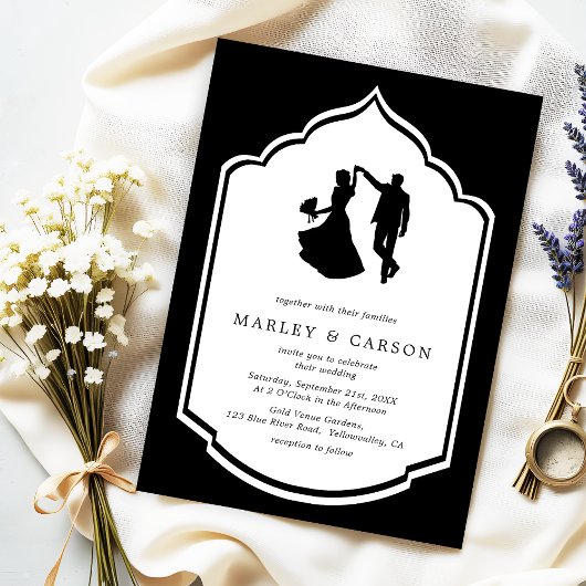 Invitation Dancing Couple Illustration noir blanc Mariage