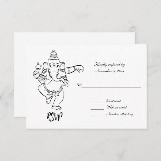 Invitation Dancing Ganesh | Indian Wedding RSVP (Devant / Derrière)