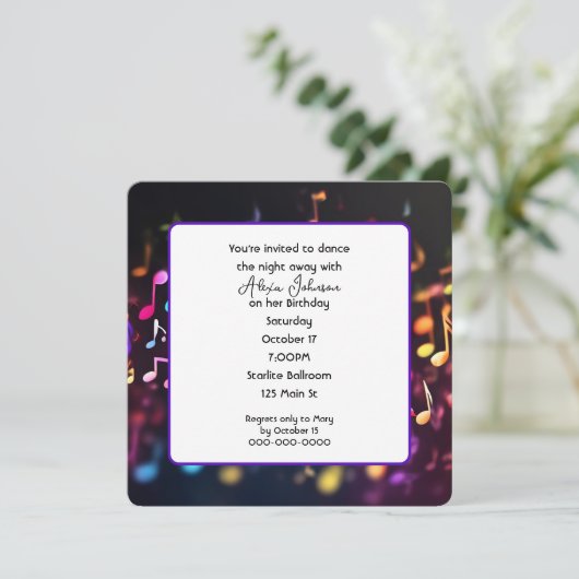 Invitation Dancing Music Notes Anniversaire Fête (Debout devant)