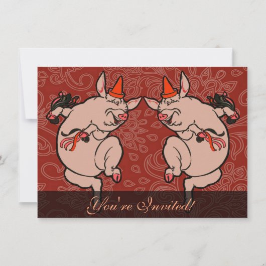 Invitation Dancing Pig Antique Cute Danseuse (Devant)