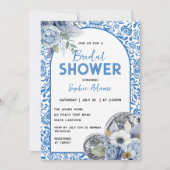 Invitation Dancing Queen Disco Ball Blue Tile Fête des mariée (Devant)