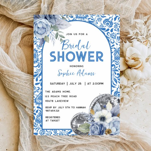 Invitation Dancing Queen Disco Ball Blue Tile Fête des mariée