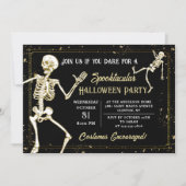 Invitation Dancing Skeleton Black Gold Halloween Party (Devant)