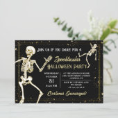Invitation Dancing Skeleton Black Gold Halloween Party (Debout devant)