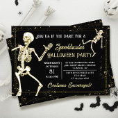 Invitation Dancing Skeleton Black Gold Halloween Party