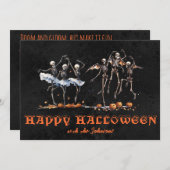 Invitation Dancing Skeletons Black Orange Halloween Party (Devant / Derrière)