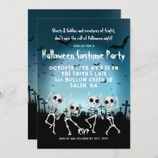 Invitation Dancing Skeletons Halloween Costume Party (Devant / Derrière)