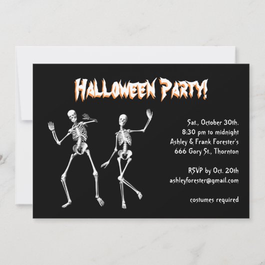 Invitation Dancing Skeletons Halloween Costume Party Invitati (Devant)