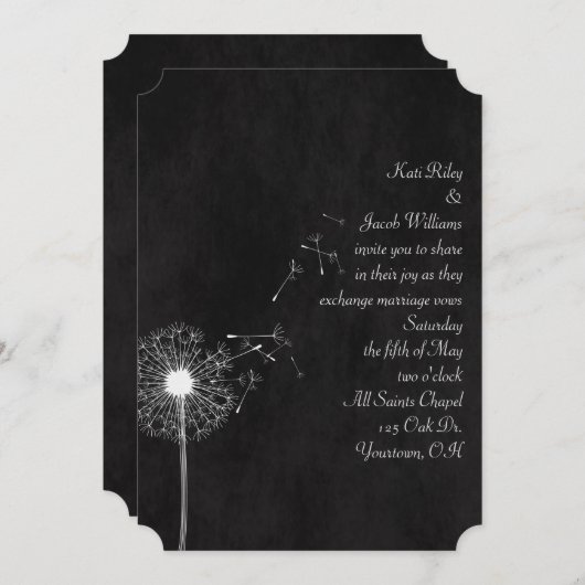 Invitation Dandelion blanc sur noir (Devant / Derrière)