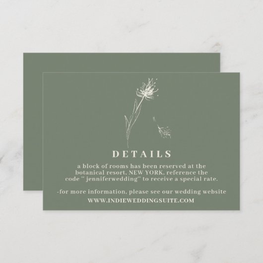 Invitation Dandelion Flower Boho Sage Simple Mariage (Devant / Derrière)