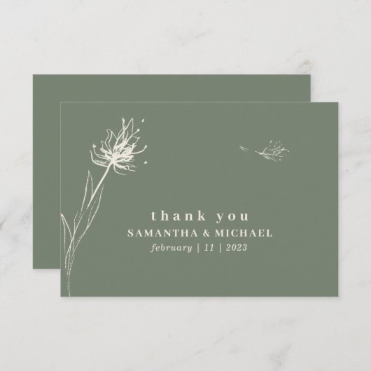 Invitation Dandelion sauge vert merci mariage coutume (Devant / Derrière)
