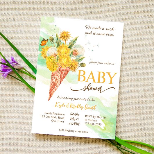 Invitation Dandelion souhaite baby shower